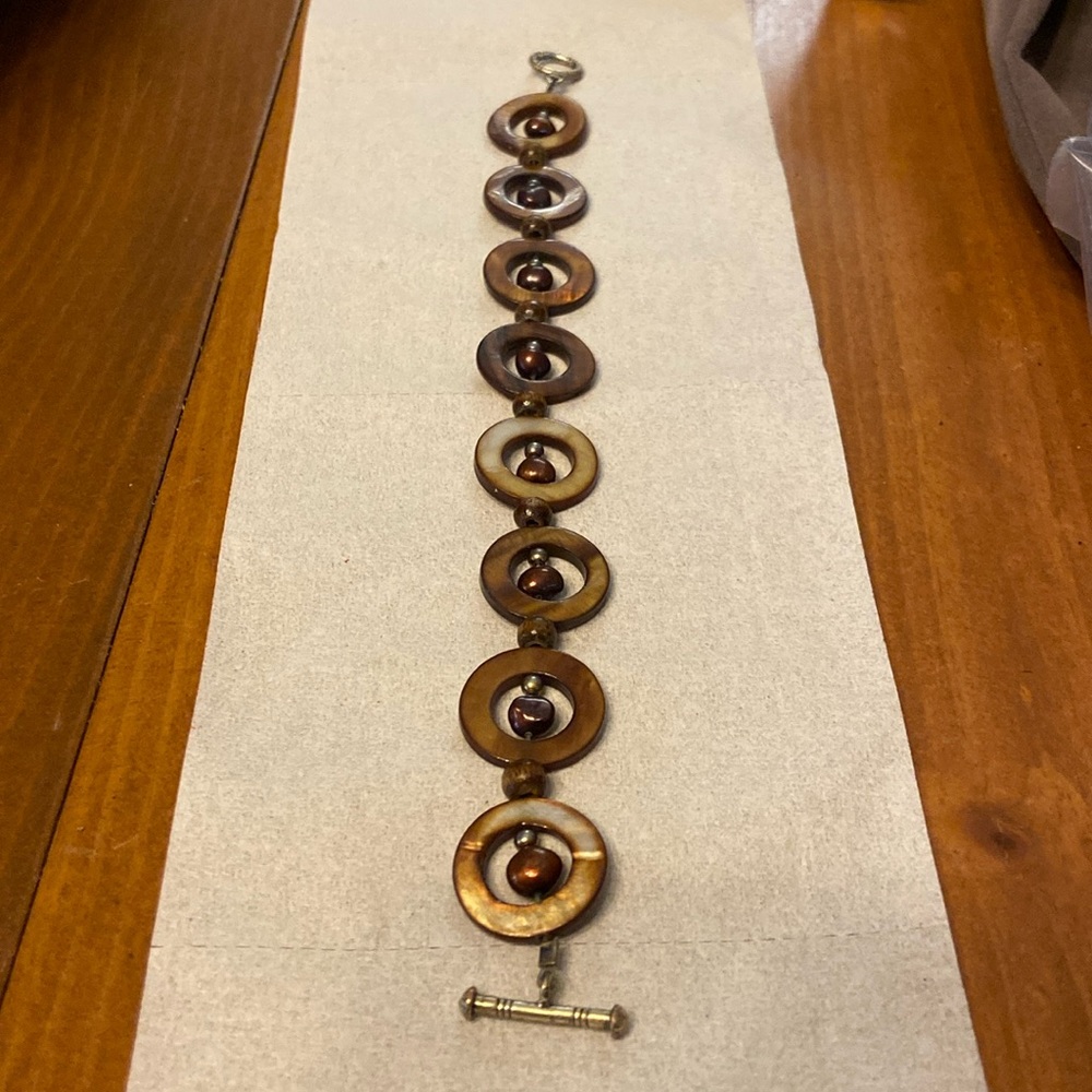 Handmade Brown Pearl and Circle Beaded Bracelet